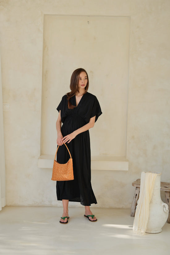 pink haley Edith Handwoven Leather Shoulder Bag in Tan