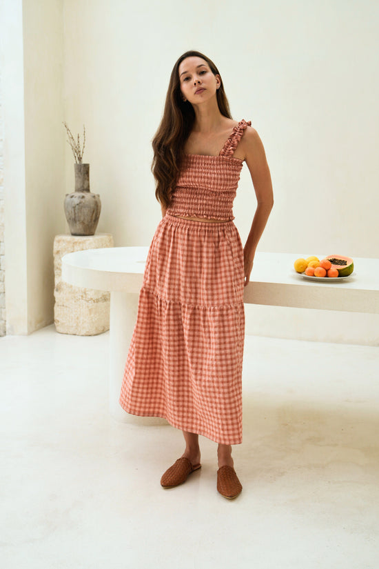 Pink Haley Elena Crinkle Gingham Carry-On Travel Skirt In Persimmon