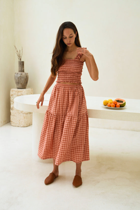 Pink Haley Elena Crinkle Gingham Carry-On Travel Skirt In Persimmon