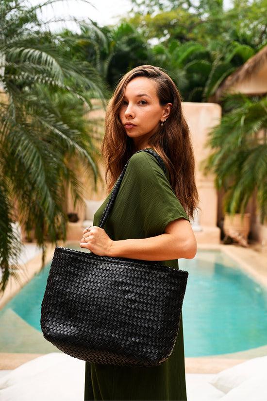 Pink Haley Garcia Artisan Handwoven Leather Tote In Black