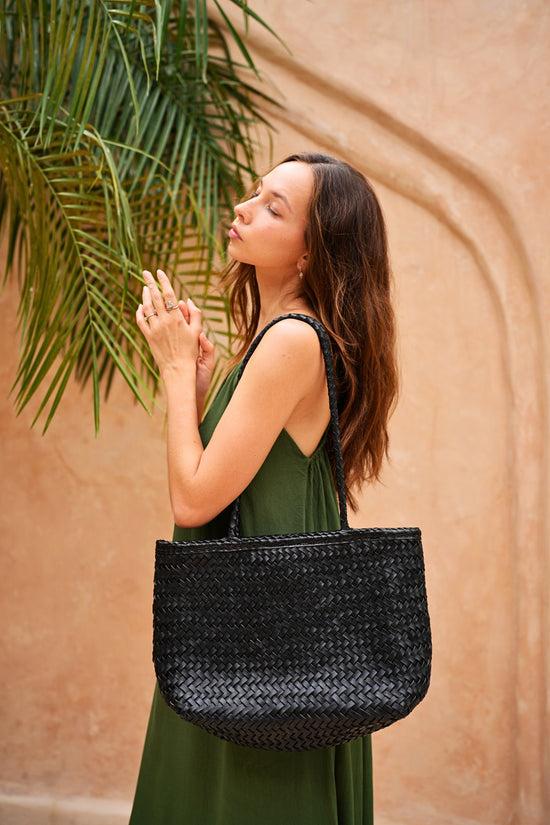 Pink Haley Garcia Artisan Handwoven Leather Tote In Black