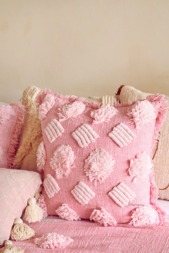 pink haley Grace Hand-loomed Organic Cotton Throw Pillow Cover in Pink