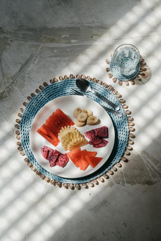 Pink Haley Handwoven Seagrass With Shells Coasters And Placemats