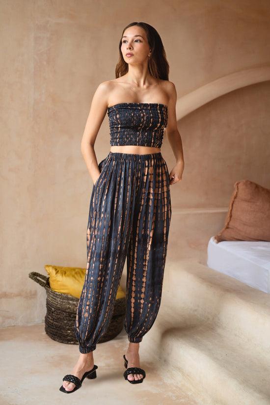 Pink Haley Jane Balloon Pants With Matching Tube Top Set In Deep Sea Blue