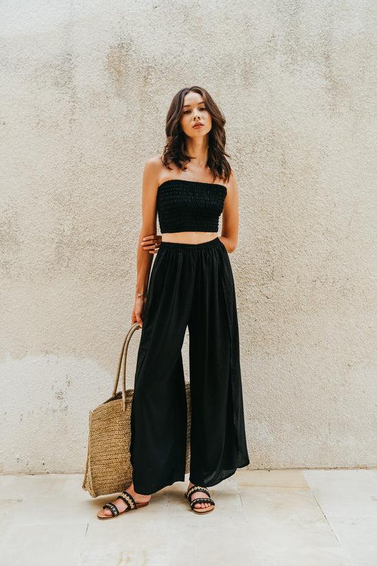 Pink Haley Judith Side Split Pants With Matching Tube Top Set In Black