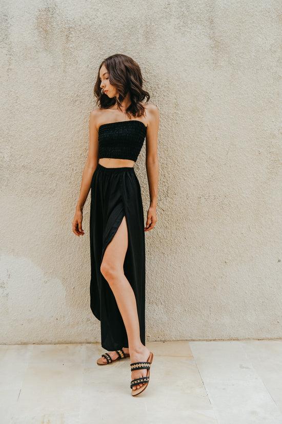 Pink Haley Judith Side Split Pants With Matching Tube Top Set In Black