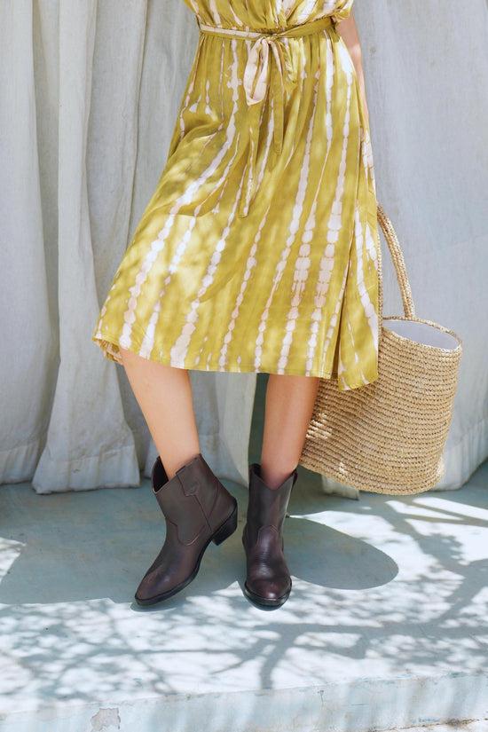 Pink Haley Kamila Cowboy Leather Boots In Dark Brown