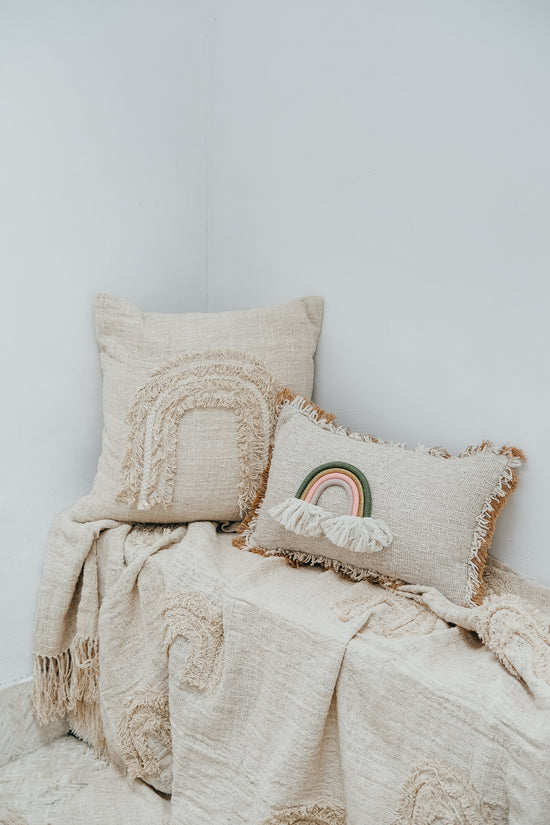 Pink Haley Kimora Rainbow Hand-loomed Organic Cotton Lumbar Cover In Cream