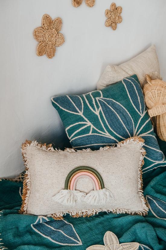 Pink Haley Kimora Rainbow Hand-loomed Organic Cotton Lumbar Cover In Cream