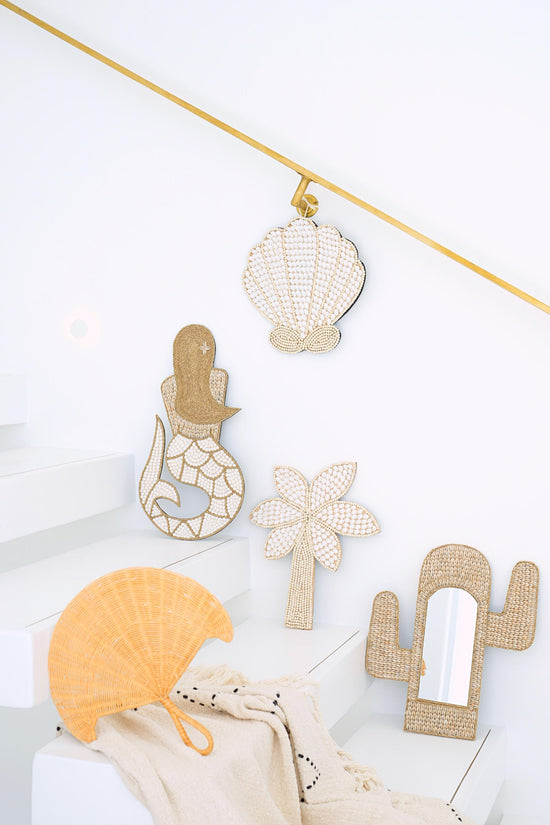 pink haley Large Sea Shells Wall Hanging Decor - Clam Shell / Palm Tree / Mermaid / Cactus