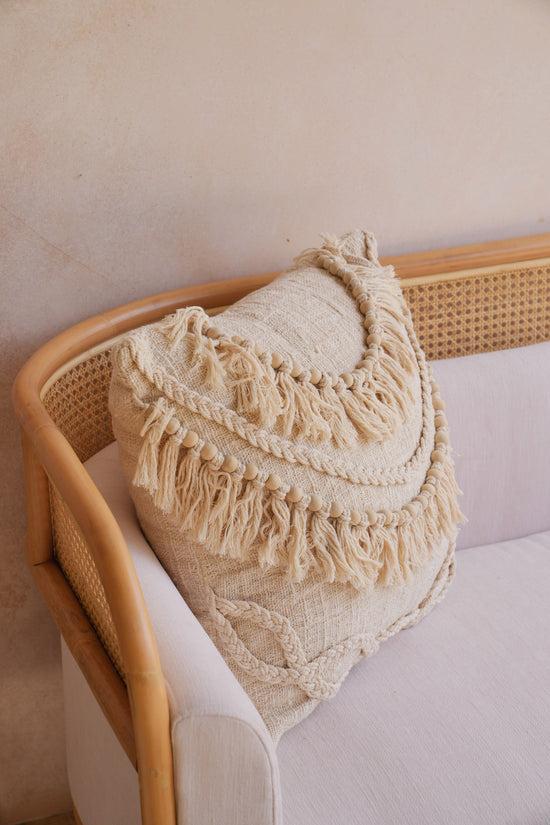 pink haley Leía Organic Cotton Fringe Throw Pillow Cover