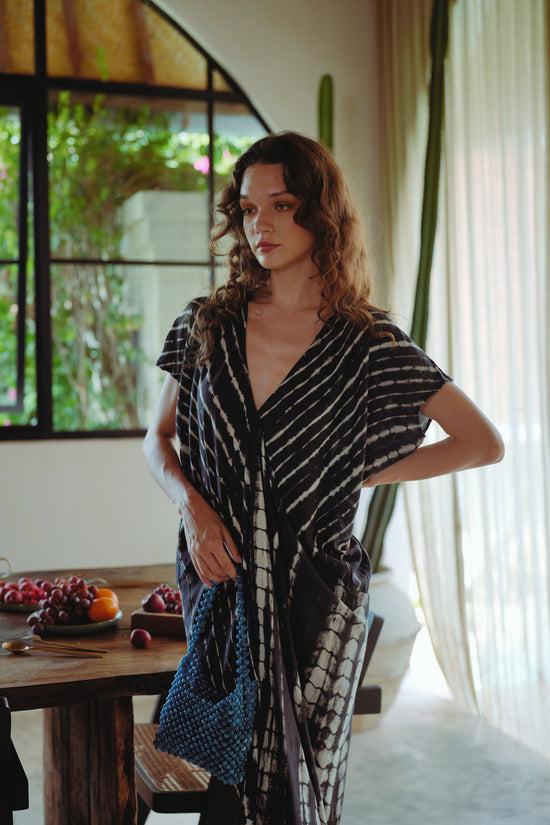 Pink Haley Madella Hand Dyed Kaftan Dress In Black Tie Dyed