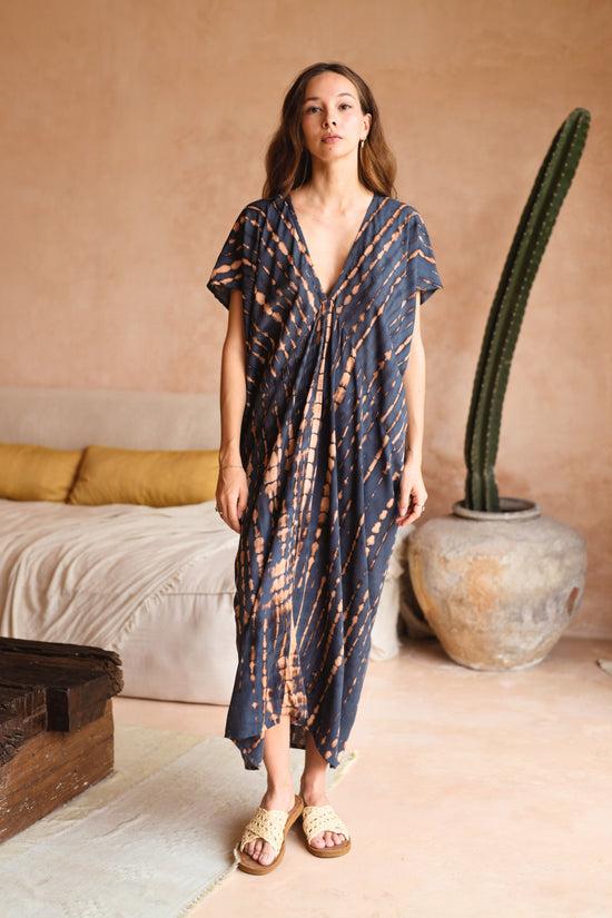 Pink Haley Madella Hand Dyed Kaftan Dress In Deep Sea Blue