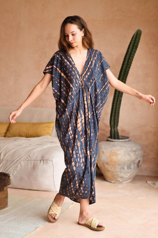Pink Haley Madella Hand Dyed Kaftan Dress In Deep Sea Blue
