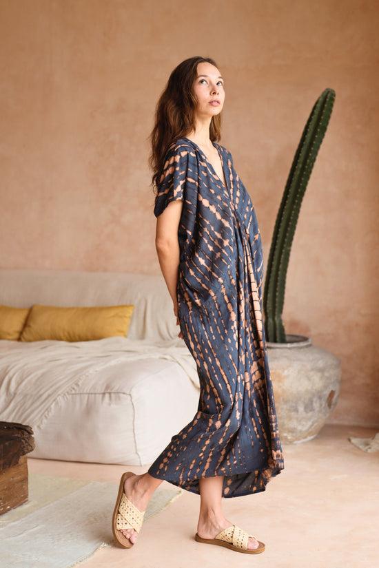 Pink Haley Madella Hand Dyed Kaftan Dress In Deep Sea Blue