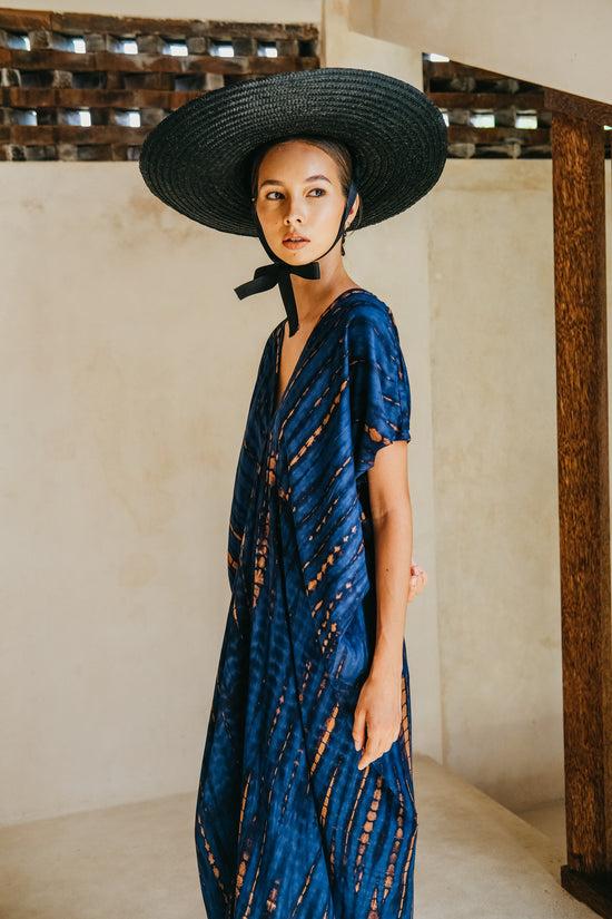 Pink Haley Madella Hand Dyed Kaftan Dress In Ocean Blue