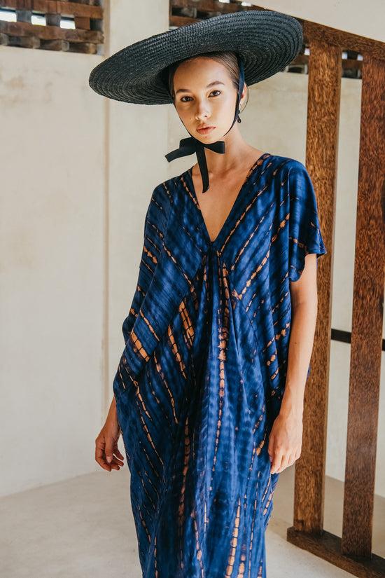 Pink Haley Madella Hand Dyed Kaftan Dress In Ocean Blue