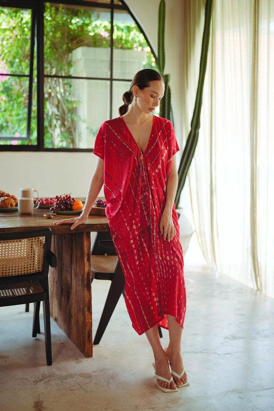 Pink Haley Madella Hand Dyed Kaftan Dress In Tomato