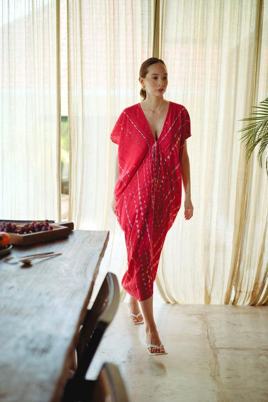 Pink Haley Madella Hand Dyed Kaftan Dress In Tomato