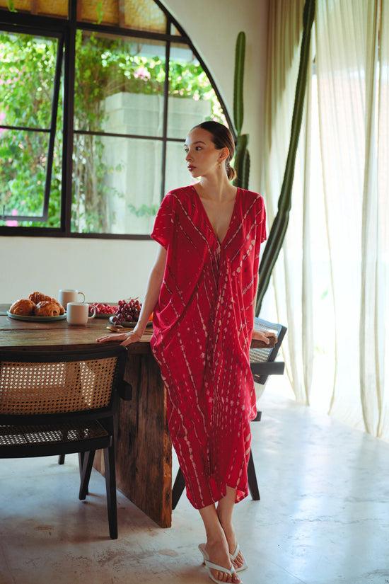 pink haley Madella Hand Dyed Kaftan Dress in Tomato