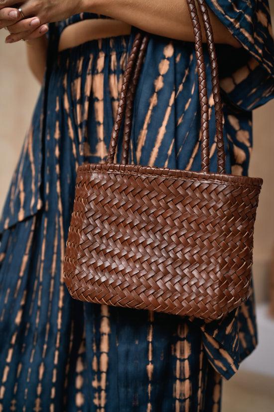 Pink Haley Maria Artisan Handwoven Leather Mini Tote In Brown