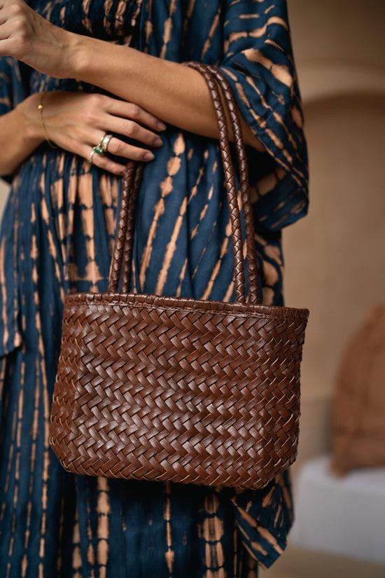 pink haley Maria Artisan Handwoven Leather Mini Tote in Brown pink haley Maria Artisan Handwoven Leather Mini Tote in Brown