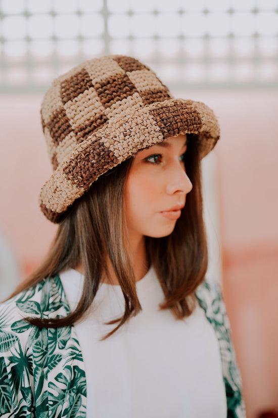 pink haley Millie Handwoven Raffia Straw Hat - Checker