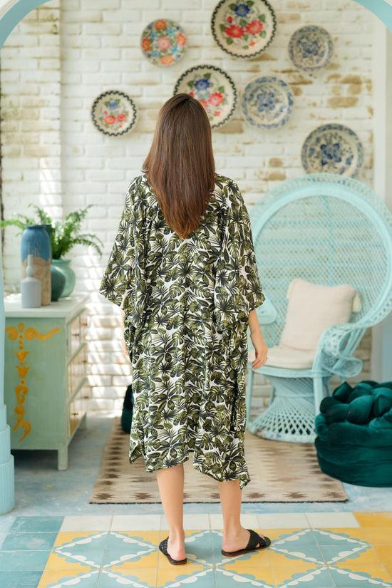 Pink Haley Natalia Midi Kimono Robe In Vintage Green