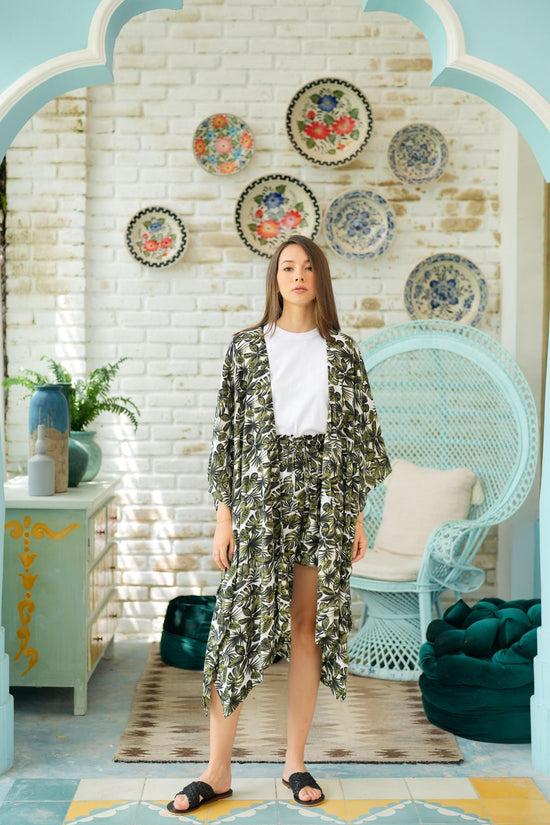 pink haley Natalia Midi Kimono Robe in Vintage Green