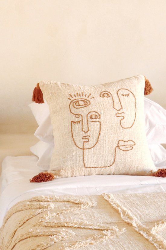 pink haley Nevaeh Hand-loomed Organic Cotton Throw Pillow Cover in Cream