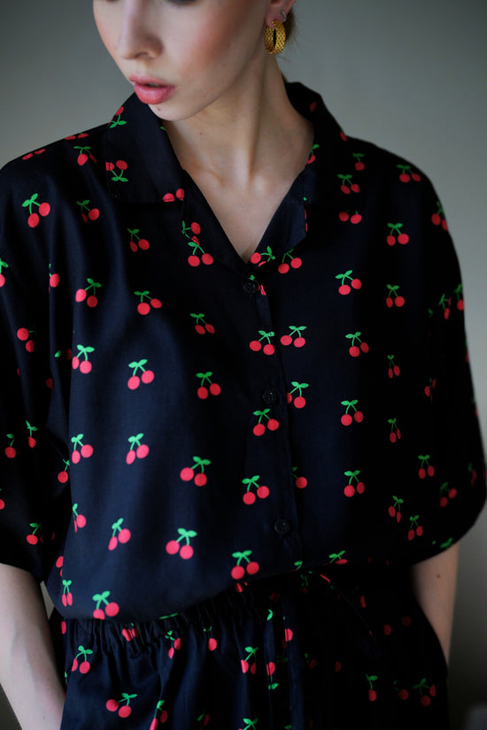 Pink Haley Nostalgic Cherry-Print Travel Button-Up Shirt