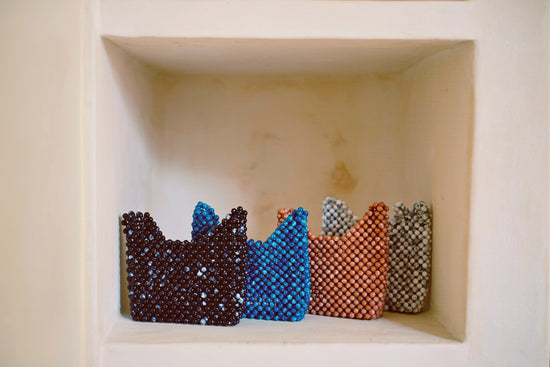 Pink Haley Aurora Beaded Clutch In Marble Mauve