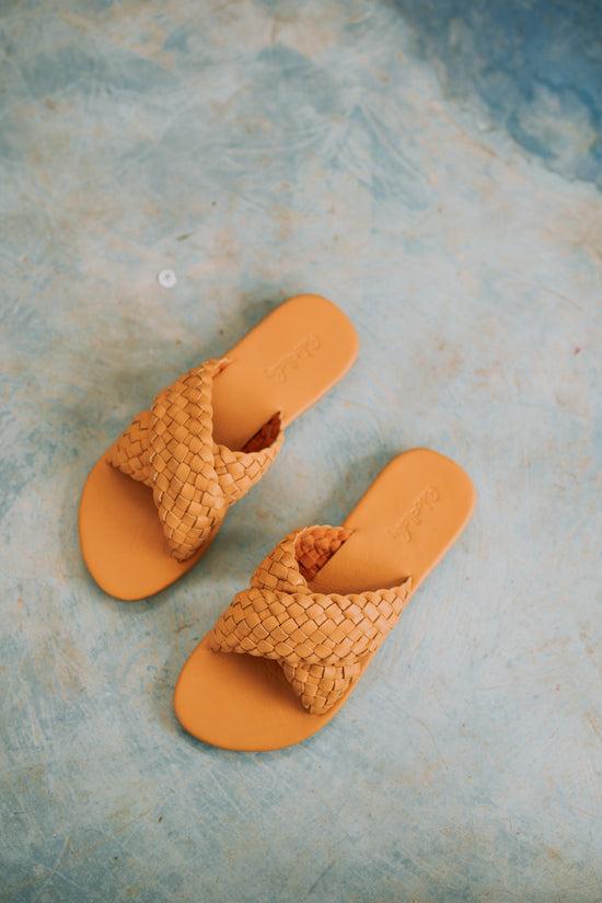 Pink Haley Barbara Woven Leather Sandals In Tan