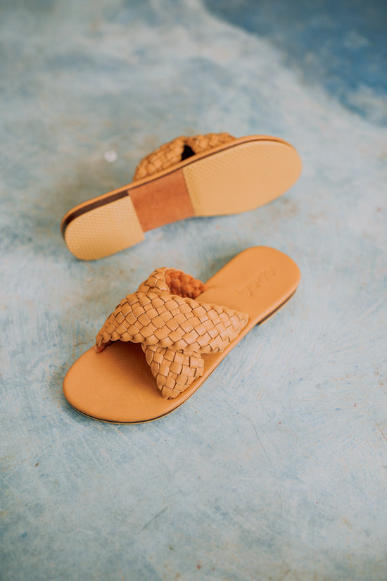 Pink Haley Barbara Woven Leather Sandals In Tan