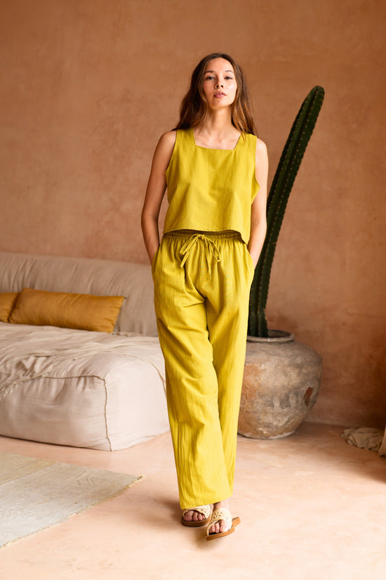 Pink Haley Becca Linen Pants In Lemongrass