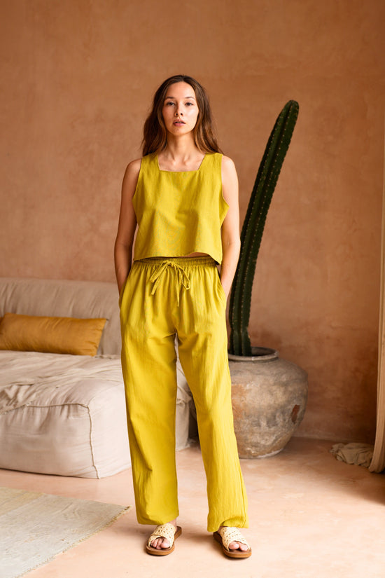 Pink Haley Becca Linen Pants In Lemongrass