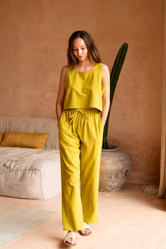 Pink Haley Becca Linen Pants In Lemongrass