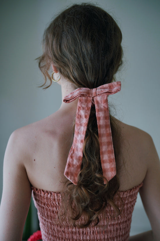 pink haley Bow Hair Tie in Persimmon