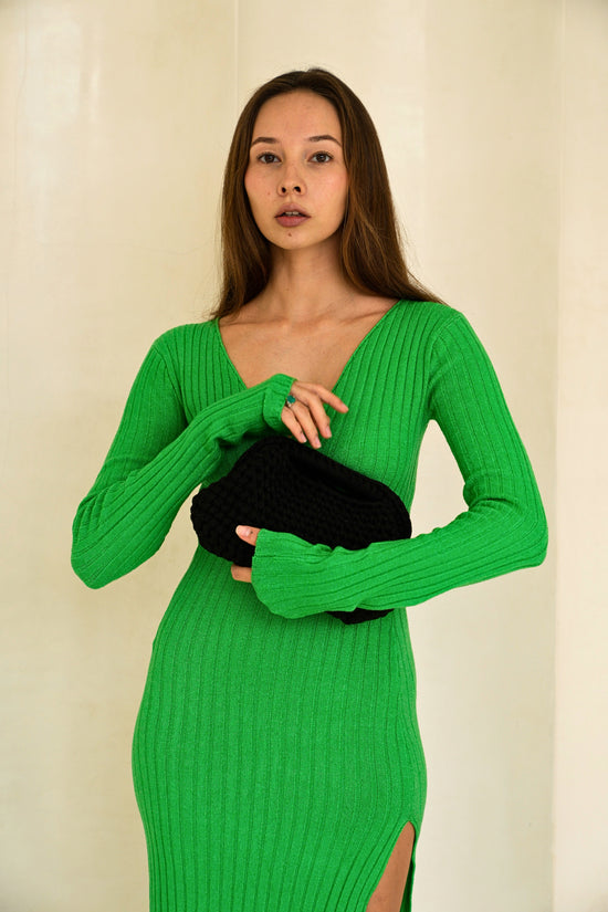 Pink Haley Cali Top Handle Knit Clutch In Black