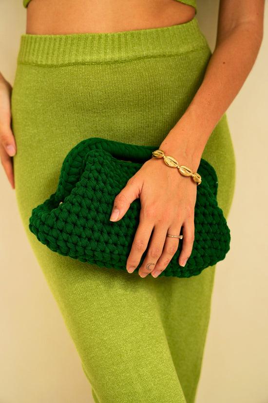 Pink Haley Cali Top Handle Knit Clutch In Forest