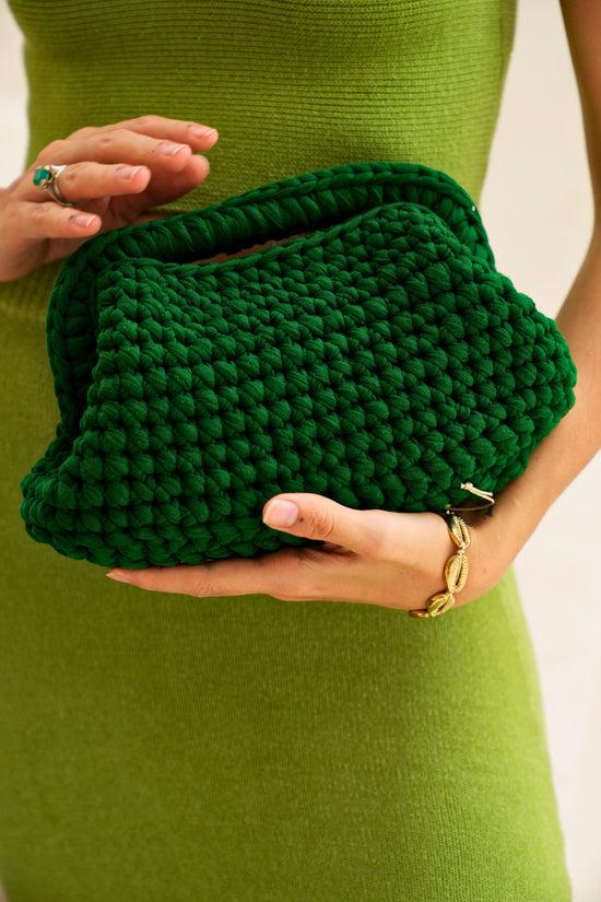 Pink Haley Cali Top Handle Knit Clutch In Forest