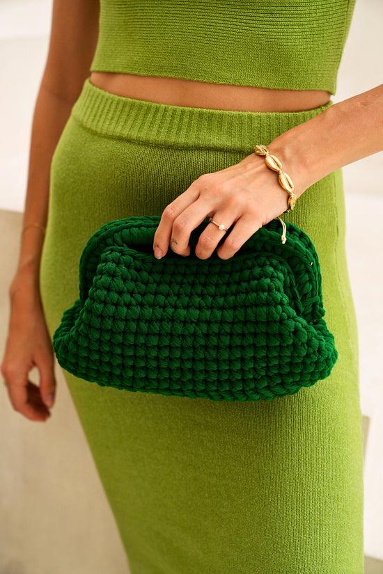 pink haley Cali Top Handle Knit Clutch in Forest