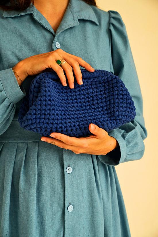 Pink Haley Cali Top Handle Knit Clutch In Indigo