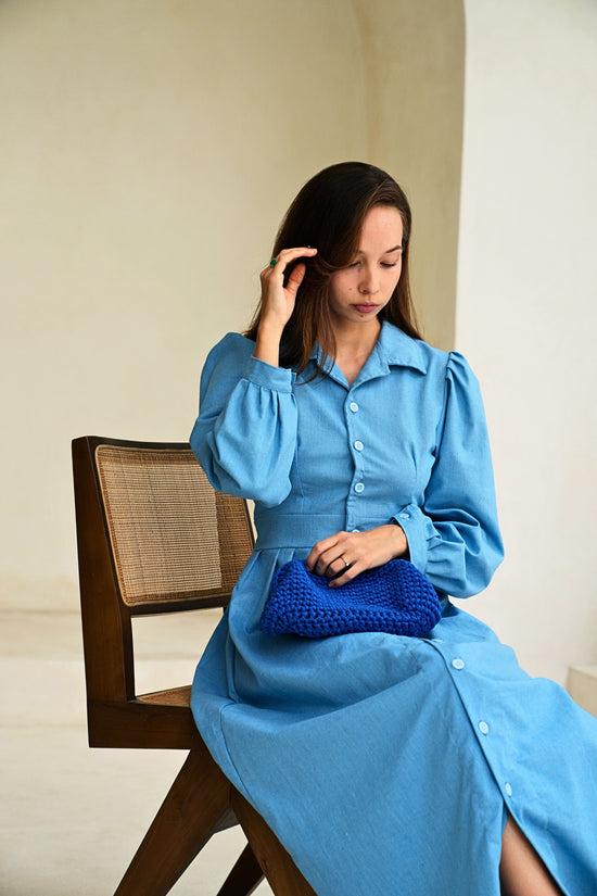 Pink Haley Cali Top Handle Knit Clutch In Indigo