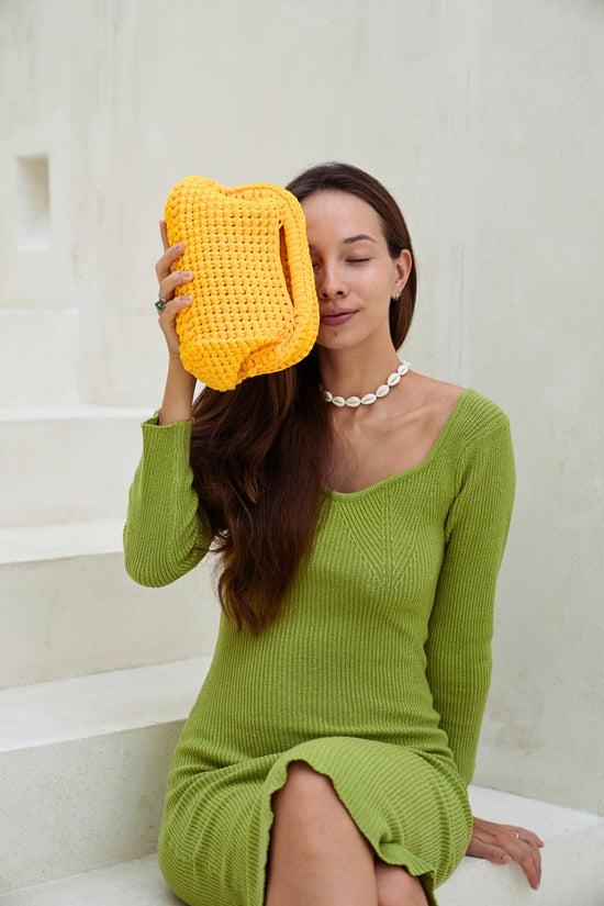 Pink Haley Cali Top Handle Knit Clutch In Lemon