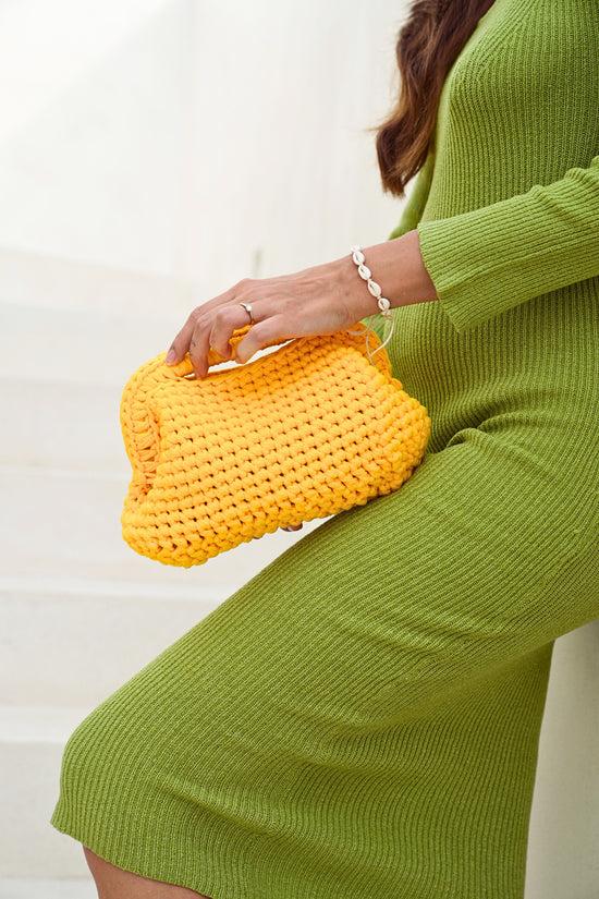 Pink Haley Cali Top Handle Knit Clutch In Lemon