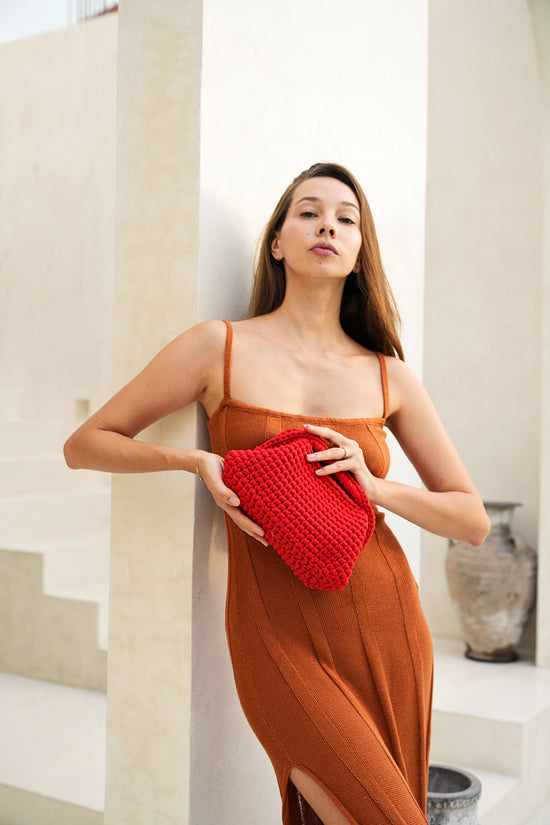 Pink Haley Cali Top Handle Knit Clutch In Tomato