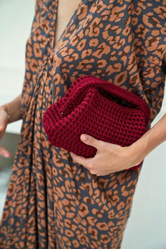 Pink Haley Cali Top Handle Knit Clutch In Wine