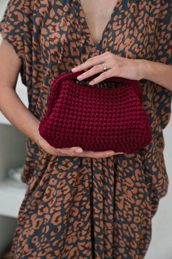 pink haley Cali Top Handle Knit Clutch in Wine