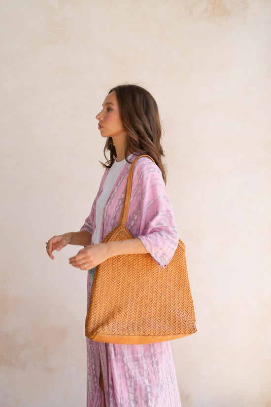 Pink Haley Carmen Handwoven Leather Tote